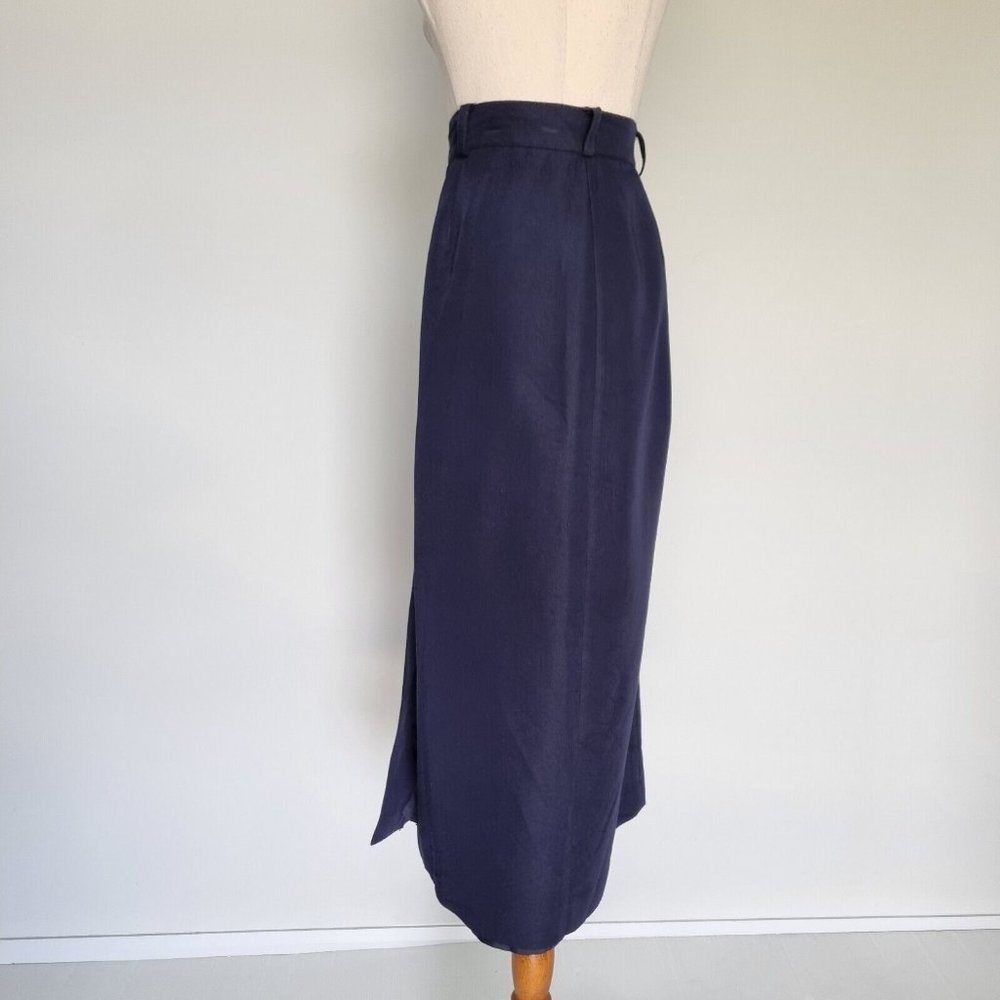 Sportscraft Navy Blue Button Up Midi Skirt Vintage 90s Size 16 - Picture 3 of 10